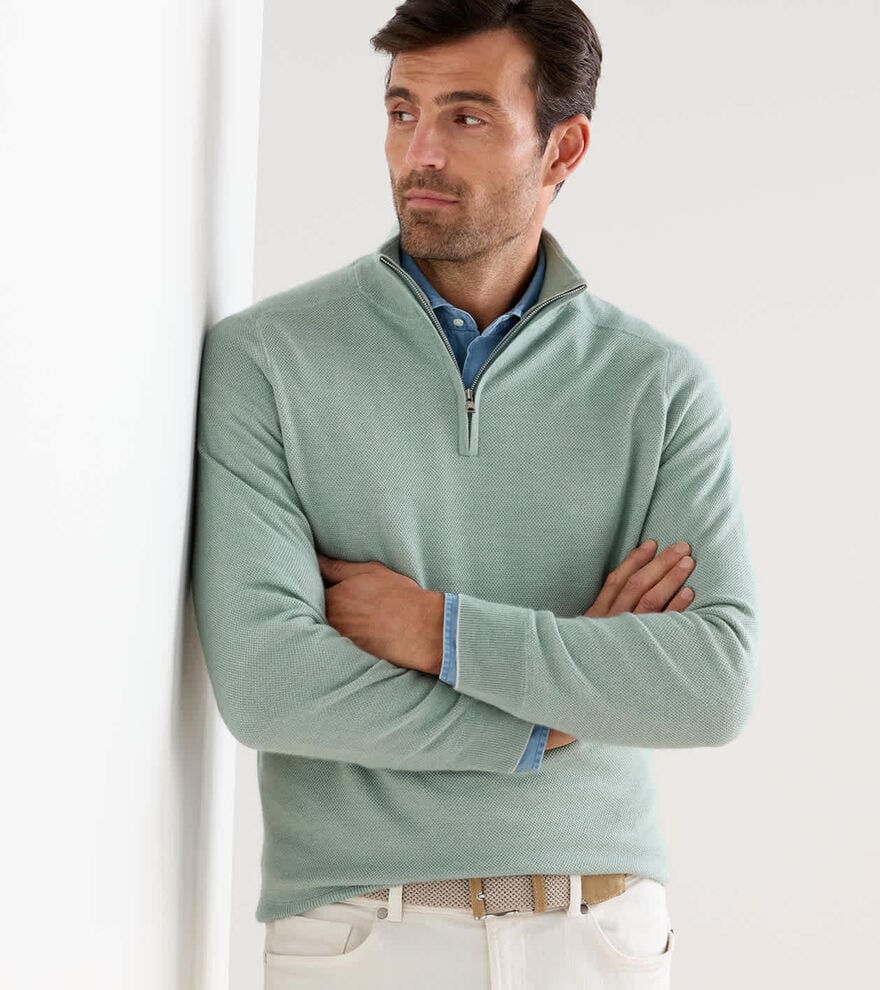 Voyager Cashmere-Silk Saddle Shoulder Quarter Zip image number 2