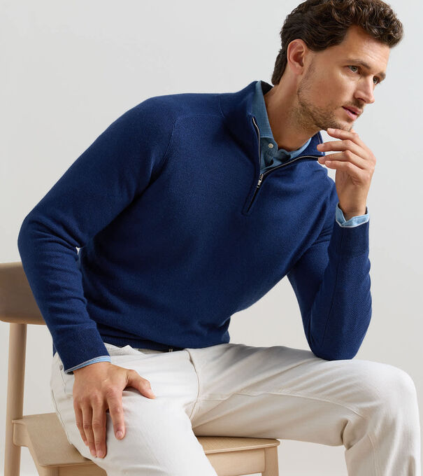 Voyager Cashmere-Silk Saddle Shoulder Quarter Zip