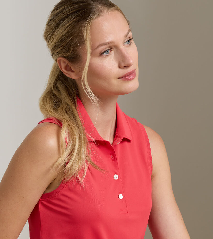 Women's Banded Sport Mesh Sleeveless Button Polo - Alternate Image 4