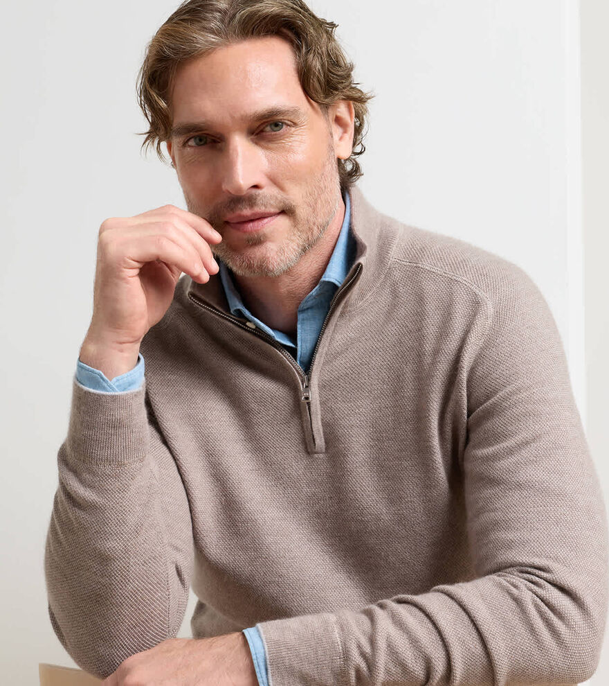 Voyager Cashmere-Silk Saddle Shoulder Quarter Zip image number 4