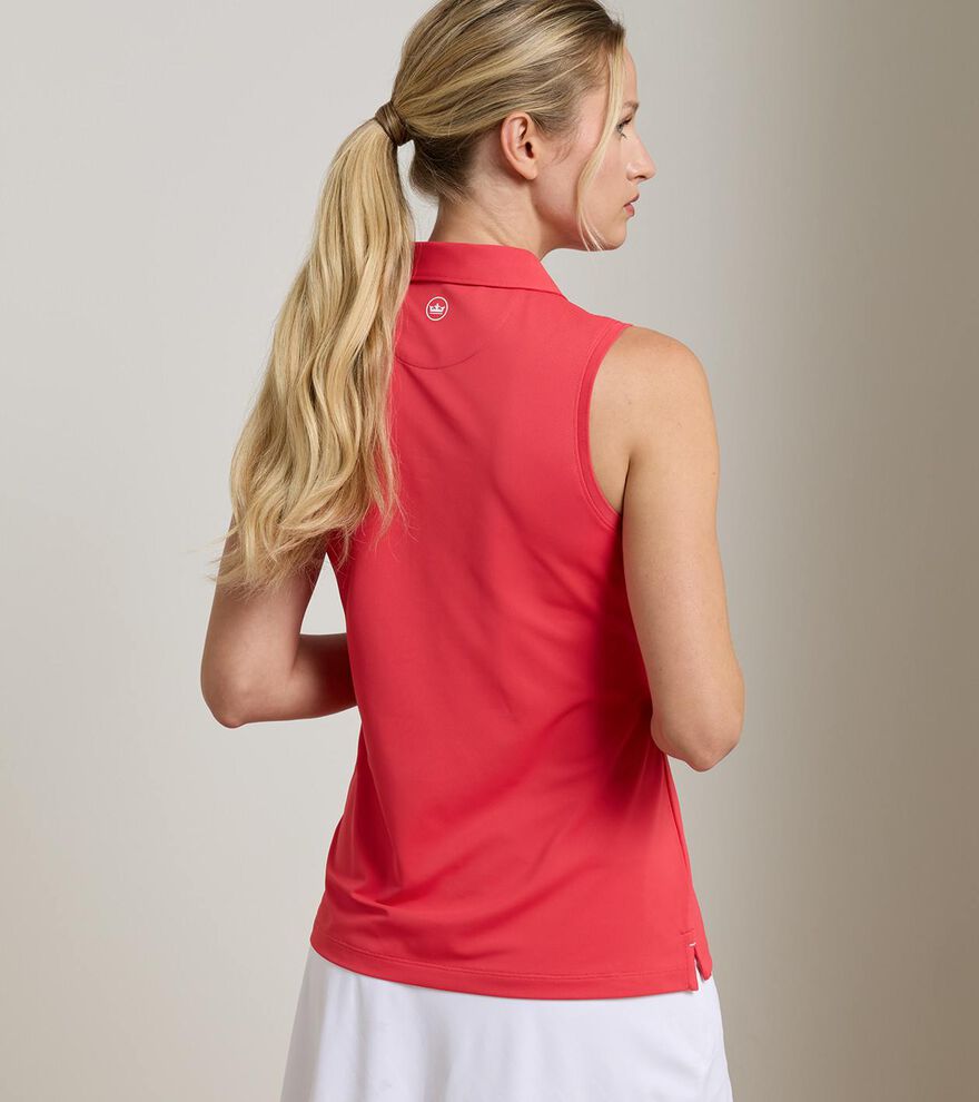 Women's Banded Sport Mesh Sleeveless Button Polo - Alternate Image 2