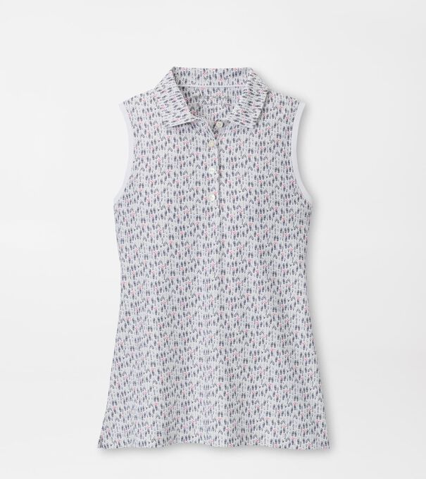 Poppies In Play Banded Sport Mesh Sleeveless Button Polo