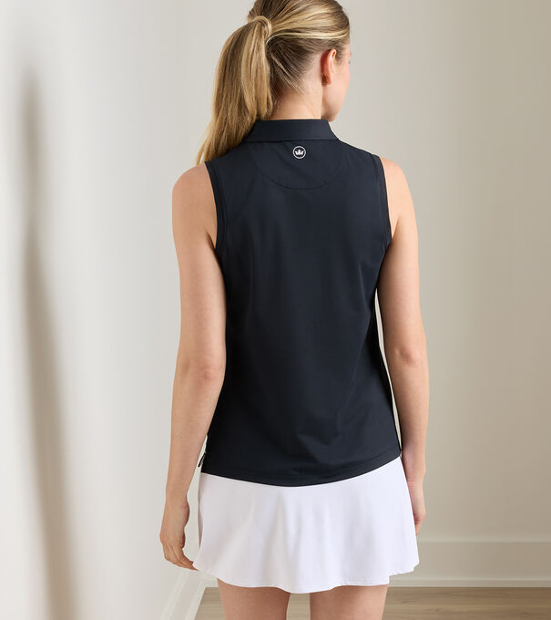 Women's Banded Sport Mesh Sleeveless Button Polo - Alternate Image 1
